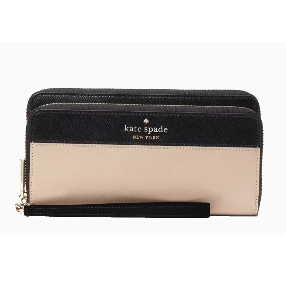 New Kate Spade Staci Large Carryall Wristlet Wallet Leather Warm Beige Multi